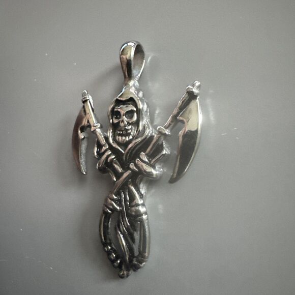 Skull Sword Axe Knife Pendant Stainless Steel Cuban Link 24 Inch Men’s Viking - Picture 2 of 6